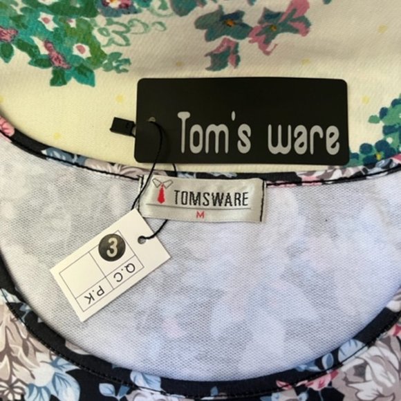 NWT Toms Bodycon Dress Pinks Blues Greys on Black Elegant Floral Size M - Picture 11 of 11